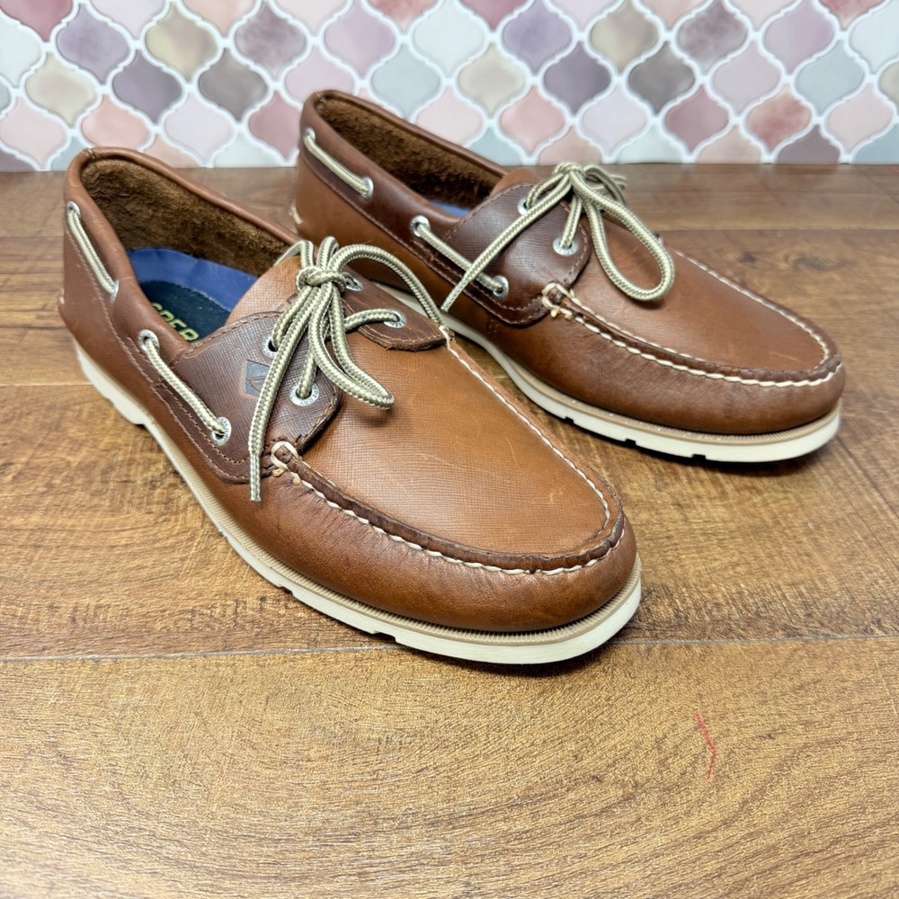 Sperry Men's Leeward 2-Eye Brown Leather Boat Shoes Size 10M STS15003